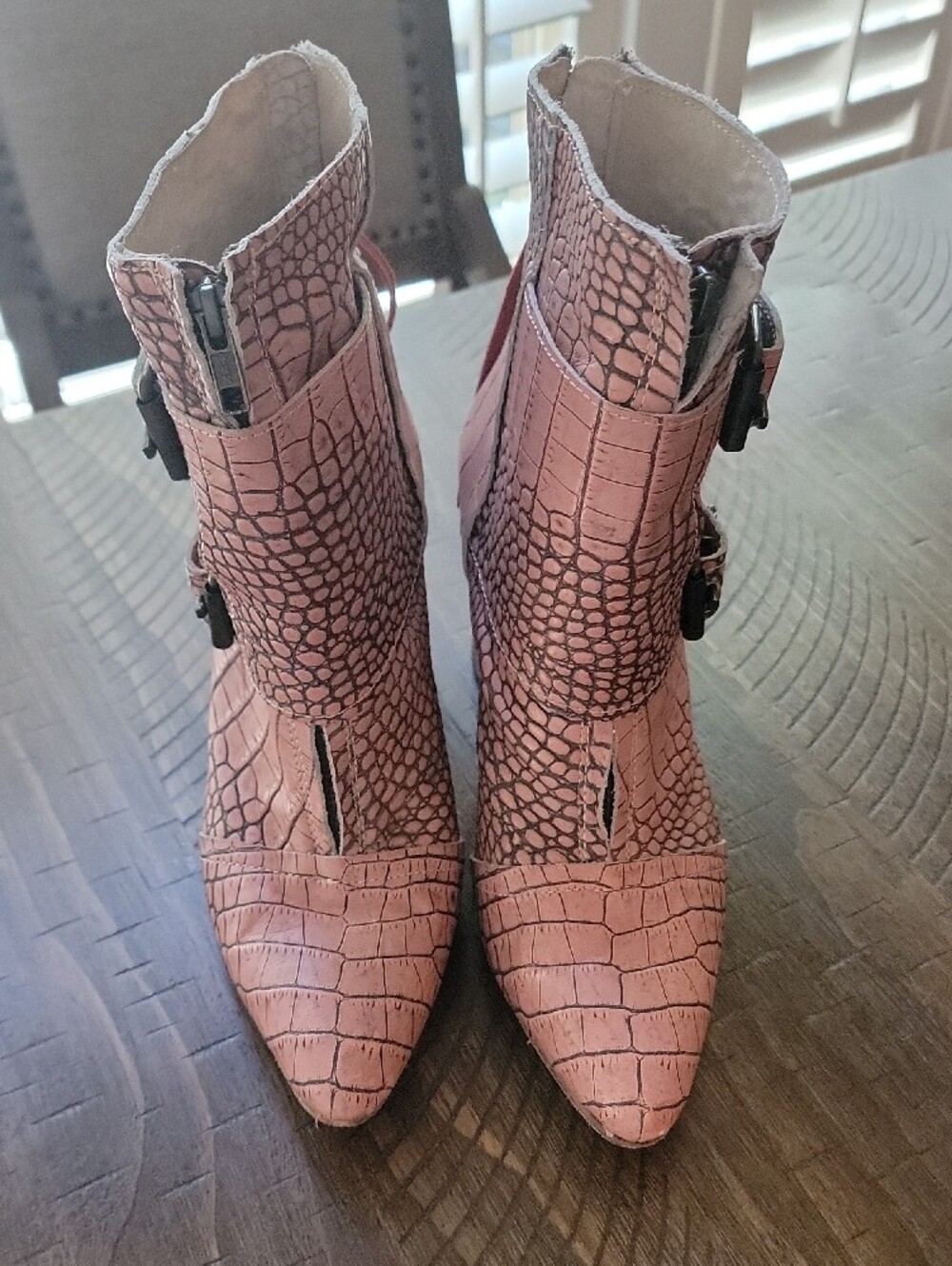 Joey Croc-Embossed Blush Pink Ankle Boots - Picture 3 of 6